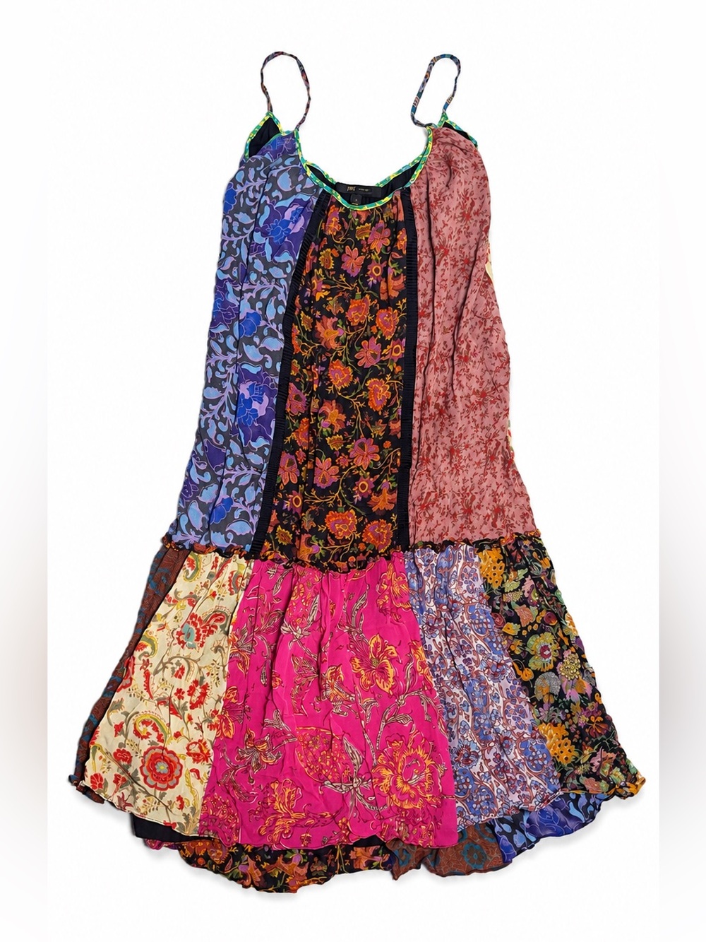 Frye Patchwork Mini Dress Boho Festival Floral Babydoll Cottagecore